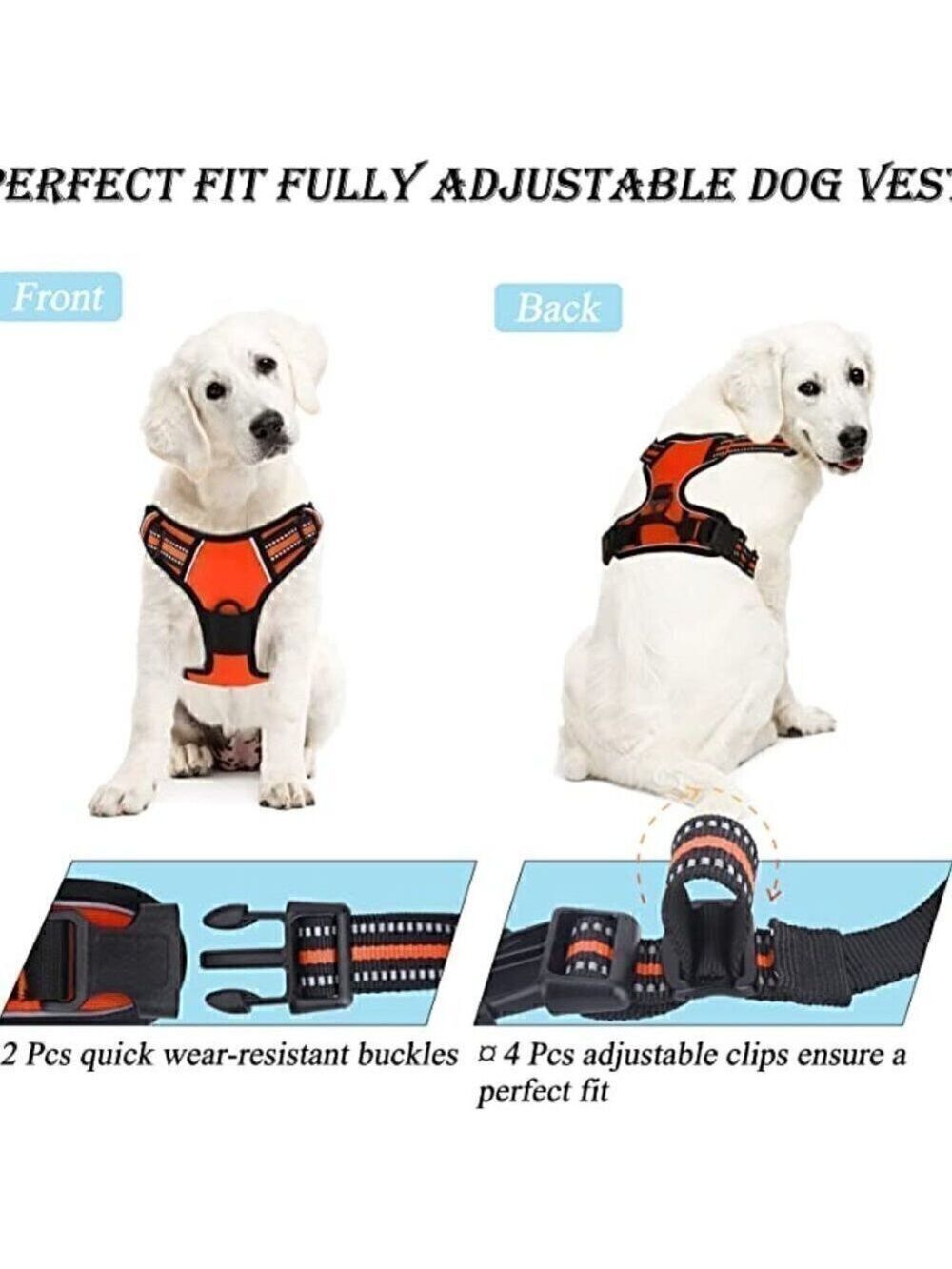 NWT Black And Orange Reflective Adjustable Dog Harness With Leash, Size XS